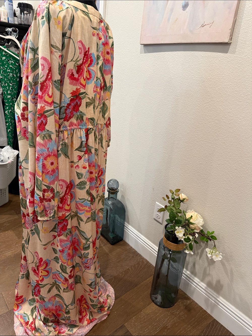 Skies Are Blue Floral Cream Maxi Dress with Pink & Green Blooms - Picture 4 of 9